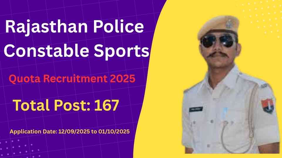 Rajasthan Police Constable Sports Quota Recruitment 2025 Apply Online for 167 Posts